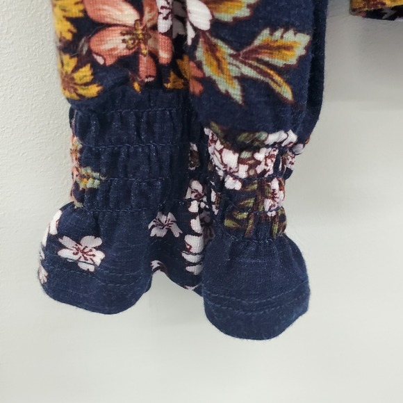 Womens L Navy Floral Long Sleeve Boho Knit Top With Ruffle Cuffs Casual Wear - Picture 8 of 13